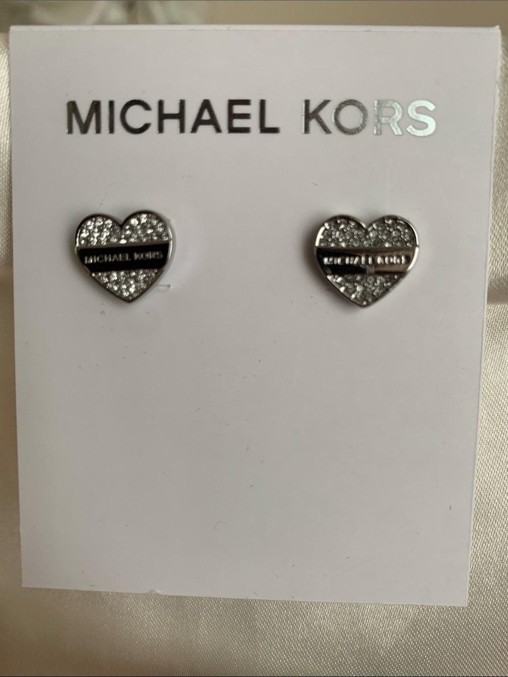 Michael Kors Silver Crystal Heart Stud Earrings